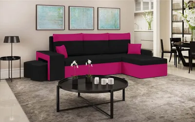 Produktbild von Ecksofa DAKOTA2 mit Schlaffunktion - Schwarz/Rosa