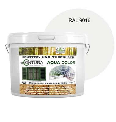 Produktbild von Contura 2Liter Fenster und Türenlack Glänzend nach RAL 2in1 mit Pinsel Möbellack Innen und Außen Holzlack - RAL 9016 Verkehrsweiß