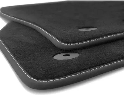 Immagine prodotto di Tappetini adatti per VW T5 / T6 Bus Multivan Caravelle California (cuciture decorative bianche) Tappeto auto Premium velours 2 pezzi anteriore nero