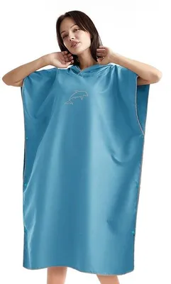 Productafbeelding van Ibenzoa® Sneldrogende microvezel-handdoekponcho met capuchon – strand- en sauna-poncho, 110 x 80 cm, polyester, blauw, 400 g