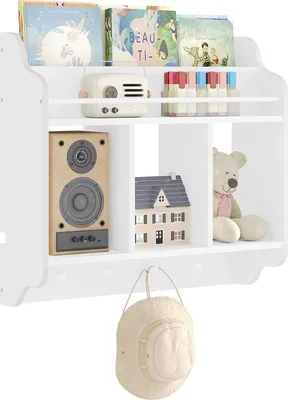 Immagine prodotto di Scaffale per libri da bambini in legno bianco - 60 x 57 x 20 cm - Scaffale da parete - Decorazione per la cameretta dei bambini