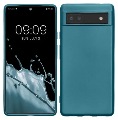 Produktbild von kwmobile Handyhülle für Google Pixel 6a Hülle - Silikon Case metallisch schimmernd - Schutzhülle Cover - Metallic Karibikblau