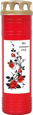 Produktbild von Grabkerze Rot, Brenndauer: 170 Stunden ( 7 Tage ), Motiv: Rose Ranke