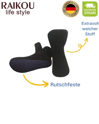 Produktbild von RAIKOU Hausschuhe Damen, Herren aus Micro Fleece 34/37 Schwarz mit ABS und Rutschfester Sohle