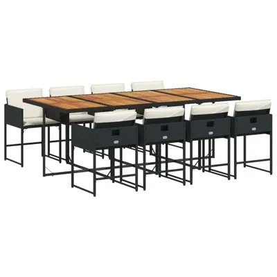 Produktbild von 9-tlg. Garten-Essgruppe mit Kissen Schwarz Poly Rattan
