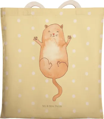 Produktbild von Mr. & Mrs. Panda Einkaufstasche Katze Umarmen - Gelb Pastell - Geschenk, Tasche, Familie, Freunde, Beutel, Liebe, Tote Bag, shopping, Cats, Beuteltasche