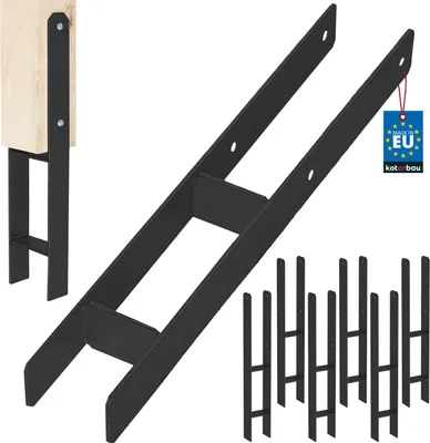 Immagine prodotto di KOTARBAU® 6 pz. Supporto per pali ad H da inserire nel calcestruzzo 80 mm/600 mm in acciaio zincato verniciato a polvere nero Ancoraggio per pali Scarpe per travi Base per pali con ancoraggio per calcestruzzo Supporto in acciaio Ancoraggio in acciaio