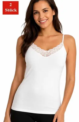 Produktbild von Damen Unterhemd 2er Set - 100% Baumwolle, Mit Spitze, Weiß, Spag.-Träger 40/42