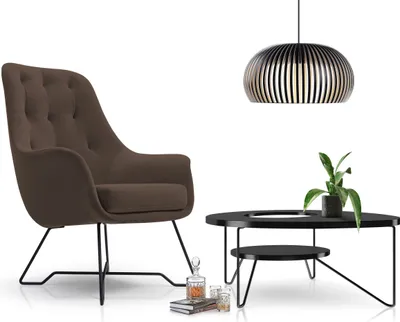 Produktbild von DomoHome kreslo EZO Pohodlné moderné dizajnové kreslo Ergonomické čalúnenie, Stabilné nohy, Pohodlie pri sedení z PUR peny, Kvalitný látkový poťah Rozmery: 72x83x101 cm, Farba: BROWN