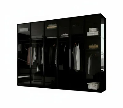 Produktbild von Kleiderschrank Kleiderschrank Monaco Hochglanz, mit Glasrahmentüren Schwarz Hochglanz (Spar-Set) Maße ca. Breite: 300cm, Tiefe: 62cm, Höhe: 218cm