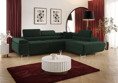 Produktbild von Ecksofa Schlafsofa Sofa MONARO Stoff Poso Grün Ottomane Rechts