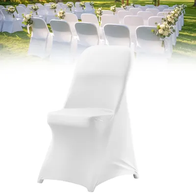 Produktbild von LZQ Stuhlhussen für Klappstühle 10 Stück, universell passend, elastische Stuhlbezüge aus Polyester, waschbar, rutschfest mit Fußtaschen, für Hochzeit, Bankett und Event Dekoration, Weiß