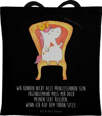 Produktbild von Mr. & Mrs. Panda Einkaufstasche Einhorn König - Schwarz - Geschenk, Unicorn, Präsident, canvas tasche, Herrscher, Bundeskanzler, Tote Bag, Shopping, Krone, Jutebeutel