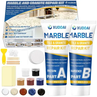 Produktbild von Marmor – Granit – Farbharmonie – 160 g Reparaturset für Fliesen (Chips) – Löcher – Dellen – Beschädigte Kratzer – Risse