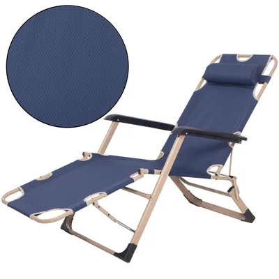 Image de Chaise longue de jardin pliable Springos® Zero Gravity – Fauteuil de détente 2 en 1 avec coussin, repose-pieds réglable, bleu/beige, jusqu'à 120 kg