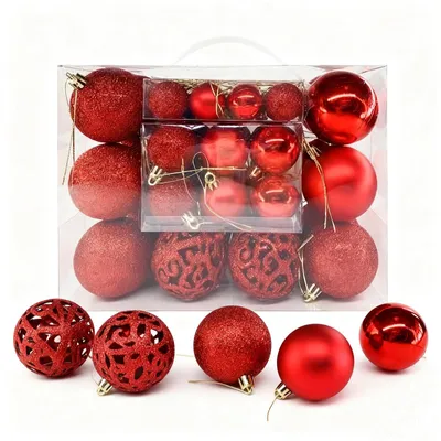 Weihnachtskugeln 50er Set, Kunststoff, 3/4/6 cm, rot, matt & glitzernd
