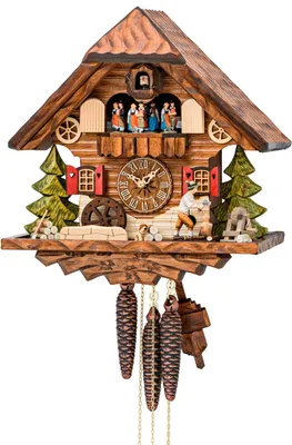 Produktbild von Cuco Clock Kuckucksuhr Schwarzwalduhr "Holzhacker mit Bernhardiner" 20 x 32 x 33cm Wanduhr Holz, 1 - Tage Werk, manuelle Nachtabschaltung
