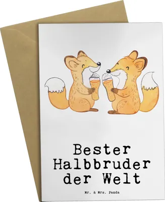Produktbild von Mr. & Mrs. Panda Glückwunschkarte Fuchs Bester Halbbruder der Welt - Weiß - Geschenk, einladungskarten, neujahrskarte, weihnachtskarten, osterkarte, Bruder, Geschwister