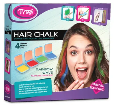 Produktbild von Haarkreide-/Haarfarben-Set – 4 leuchtende Regenbogenfarben für auswaschbare Haarfärbung, 1 Stück [TY50108]