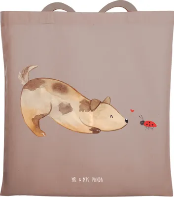 Produktbild von Mr. & Mrs. Panda Tote Bag Hund Marienkäfer - Braun Pastell - Geschenk, Shopping Tasche, Hunde, Mischlinghund, Sprüche, Achtsam, Schultasche, Unitasche, Beutel, Neugierig