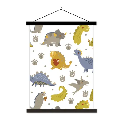 Produktbild von MuchoWow® Textilposter Dinosaurier - Kinder - Design - Jungen - Mädchen - Kinder 120x160 cm mit schwarzem Rahmen - Magnetischer