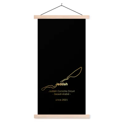 Produktbild von MuchoWow® Textilposter Dschidda - Formel 1 - Rennstrecke 60x120 cm mit holzfarbenen Rahmen - Holz