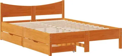 Image de vidaXL Lit en bois massif avec tiroirs pin brun cireux 160x200 cm