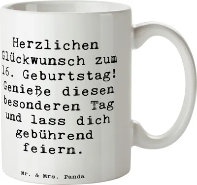 Produktbild von Mr. & Mrs. Panda Tasse Spruch 16. Geburtstag - Weiß - Geschenk, Happy Birthday, Träume, Kaffeebecher, Kaffeetasse, Pott, Abenteuer, Teetasse, Becher, haferl, Lachen