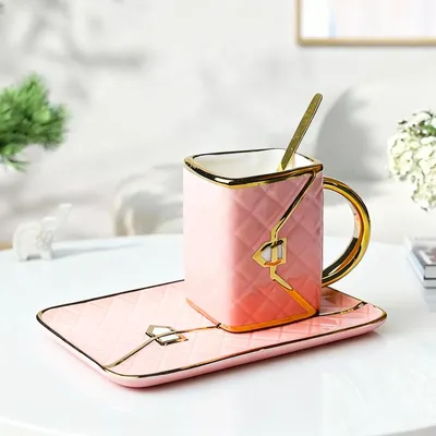 Zdjęcie produktu dla Cappuccino Kopjes, 310 ml - Ceramiczne - Zestaw z podstawką i łyżeczką - Do mycia ręcznego - Elegancki design - Idealny prezent - Filiżanka do kawy
