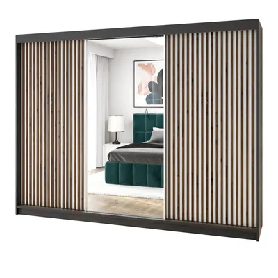 Produktbild von Schwebetürenschrank, 3-türig Schrank FARA 200 cm (mit Spiegel) Schwarz / weiß / weiß