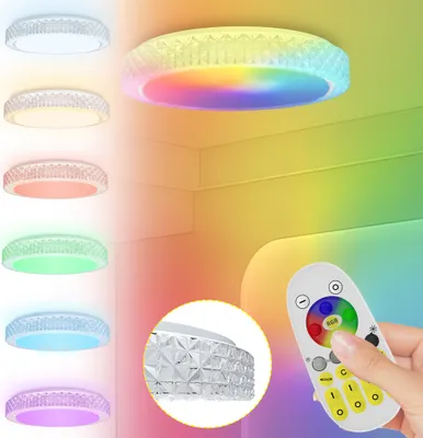 Produktbild von LZQ LED Deckenleuchte RGB Deckenlampe mit Fernbedienung - 60W Schlafzimmerlampe mit Fernbedienung Ø48cm Kristall Modern Sternenhimmel Rund Deckenbeleuchtung für Schlafzimmer Wohnzimmer Küche Flur
