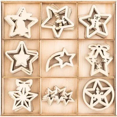 Image de Décoration de Noël en bois avec des étoiles, 63 pièces, décoration de table