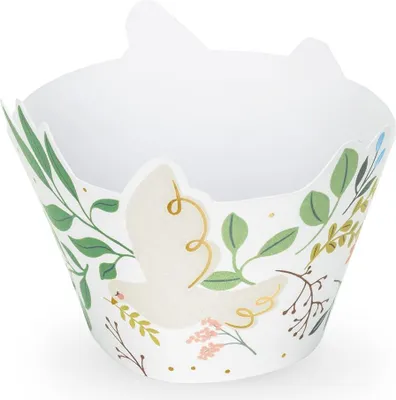 Produktbild von Muffin Förmchen Taube mit Zweigen 5x7x6cm Papier weiß grün 6er Set