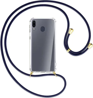 Produktbild von Handykette Backcover-Schutzhülle mit Band (Metall goldfarben) für Samsung Galaxy M20 - dunkelblau