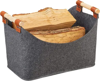 Produktbild von Relaxdays Filztasche, Aufbewahrungskorb Filz, faltbare Aufbewahrungsbox, Filzkorb Henkel, HBT 27x40x22 cm, dunkelgrau