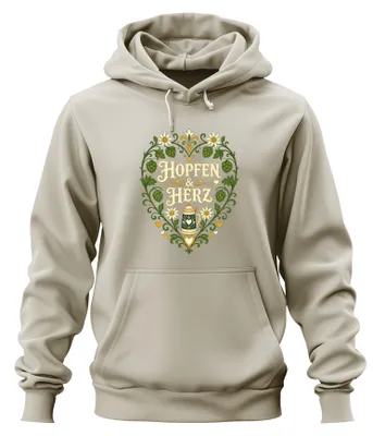 Produktbild von Hopfen & Herz Edelweiss Bierkrug  Lederhose Hoodie Kapuzenpullover, Natur, M