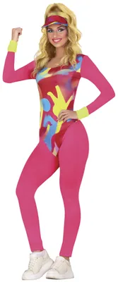 Productafbeelding van Sporthelden-kostuum uit de jaren '80, retro fitness/aerobic stijl, carnaval outfit, maat: 44 - 46 (XL), kleur: roze