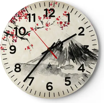 Produktbild von Wanduhr - Rund - Glasuhr - Aquarell asiatisch Landschaft - 30x30cm - Schleichendes Uhrwerk - Lautlos - zum Aufhängen bereit - Dekoration Modern - Wanddekoration aus Glas - C4AR30x30-4513