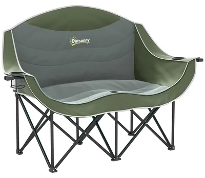 Produktbild von Faltstuhl faltbar 2 Sitzer Campingstuhl mit Getränkehalter Tragetasche bis 250kg belastbar Grün