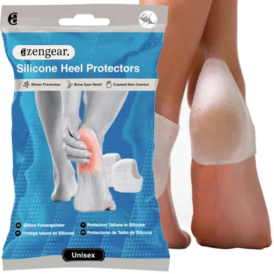Immagine prodotto di Protezioni per talloni in silicone aZengear (4 pezzi), cuscinetti per talloni per scarpe | Prevengono vesciche e talloni screpolati | Morbidi cuscinetti in gel, fascia per caviglia