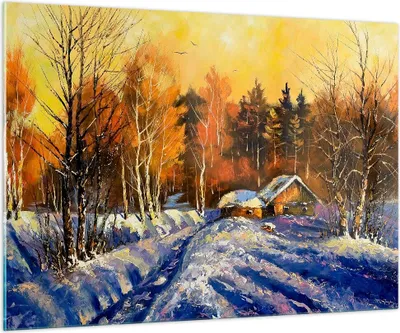 Produktbild von Bilder auf glas - Winter Wald Wiese - 100x70cm - Glasbilder - Wandbilder - Kunstdruck - zum Aufhängen bereit - Wanddekoration aus Glas - Glas Bilder - Wandbild auf Glas - Einteilig - GAA100x70-3535