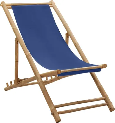 Produktbild von The Living Store Liegestuhl Bambus und Segeltuch Marineblau