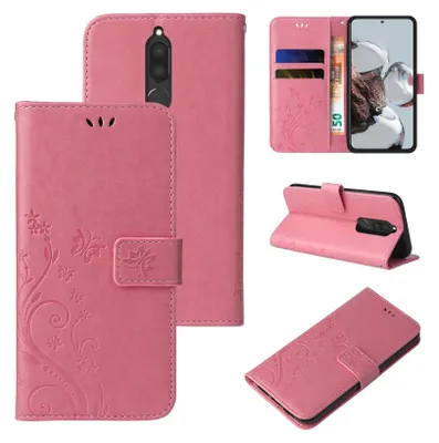 Produktbild von Handyhülle für Huawei Mate 10 Lite Floral Blumen Schmetterling Flip Cover Hülle Case Klapphülle Handytasche Farbe: Rosegold
