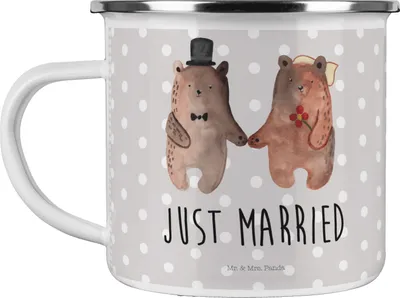Produktbild von Mr. & Mrs. Panda Teetasse Bär Heirat - Grau Pastell - Geschenk, Teddy, Emaille Tasse, Pott, Becher, Teebecher