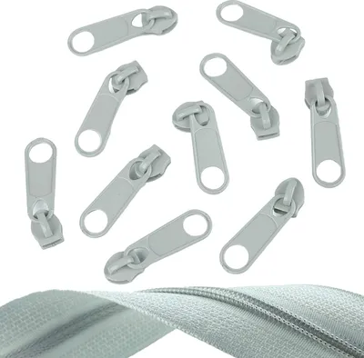 10 Reißverschluss Zipper für Endlosreißverschluss, 5mm, hellgrau
