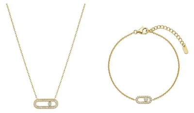 Produktbild von Linkelle Schmuckset 925 Silber Vergoldet – Halskette & Armband mit Zirkonia Glied