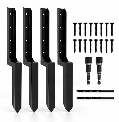 Immagine prodotto di Kit di riparazione per pali di recinzione Relaxdays, set da 4, lunghezza 85,4 cm, ancoraggi per pali inclinati, acciaio, supporto per pali, colore nero, Immagine generata dall'IA