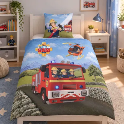 Produktbild von Feuerwehrmann Sam Bettwäsche 135x200 80x80cm Wendebettwäsche Set 2-teilig mit Reißverschluss
