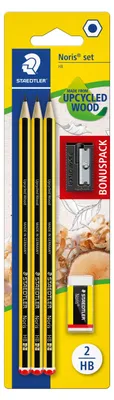 Produktbild von STAEDTLER Noris 120 Bleistift Blisterkarte mit 3 Bleistiften HB, Radierer und Spitzer