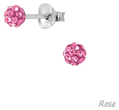 Produktbild von Kristall Kugel Ball Ohrstecker 925 Silber Ohrringe rund „Shamballa“ Rose